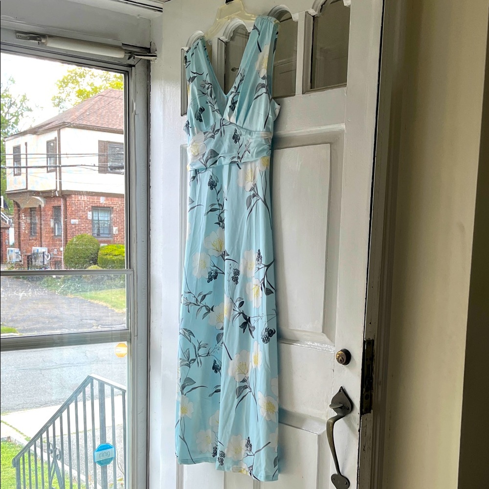 Floral Sleeveless Maxi Dress - Light Blue